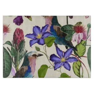 Tabla De Cortar Ilustraciones de flores tropicales, pájaros exótic