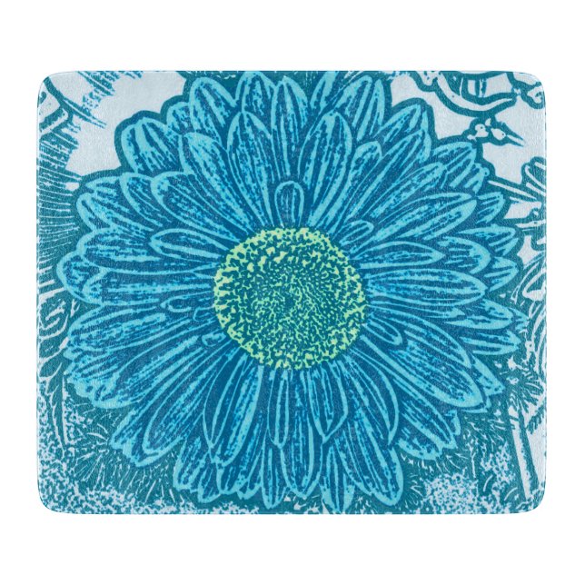 Tabla De Cortar Impresión de bloques de margarita de Gerbera - azu (Anverso)