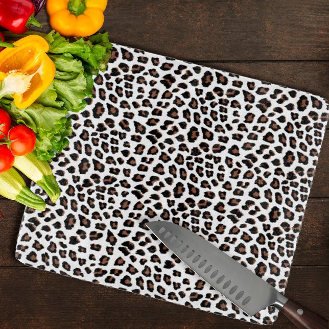 Tabla De Cortar Impresión de leopardo blanco (White Leopard Print Cutting Board by Looly Elzayat)