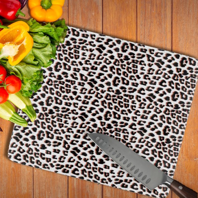 Tabla De Cortar Impresión de leopardo blanco y marrón negro (Black Brown and White Leopard Print Cutting Board by Looly Elzayat
)