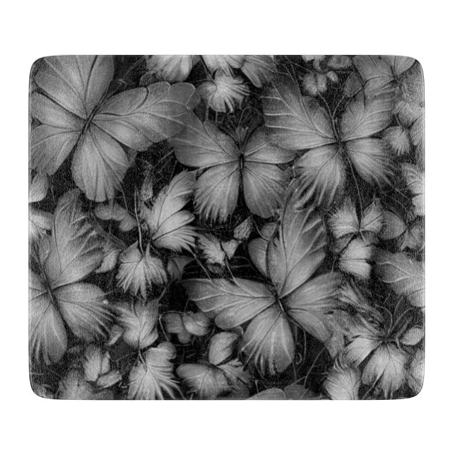 Tabla De Cortar Impresión de mariposas grises (Anverso)