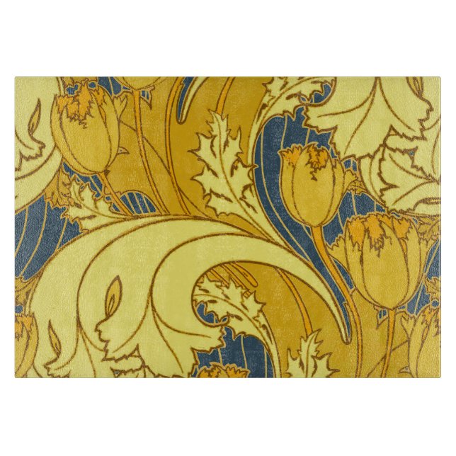 Tabla De Cortar Impresión de patrón de tulipán: Arte Nouveau azul  (Anverso)