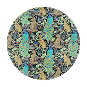 Tabla De Cortar Impresión de pavo real de estilo Art Nouveau, turq