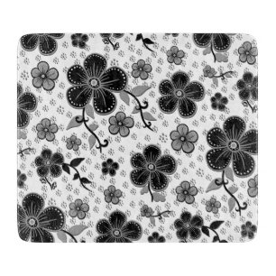 Tabla De Cortar Impresión floral en blanco y negro