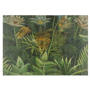 Tabla De Cortar Impresión vintage de león en jungla tropical de He
