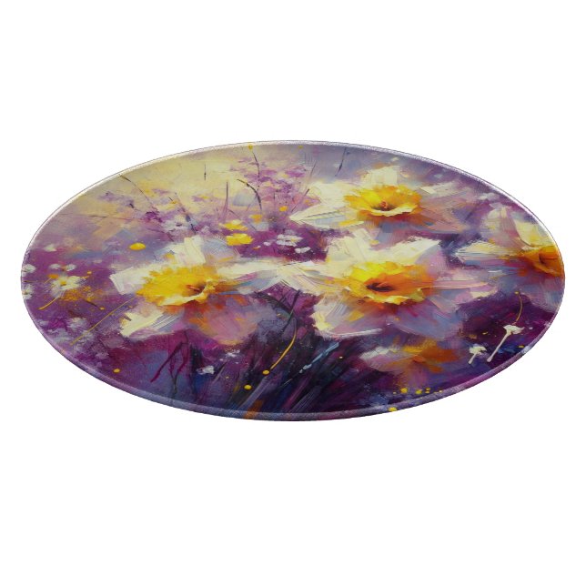 Tabla De Cortar Impresionante Daffodil Floral Morado Amarillo (Borde)