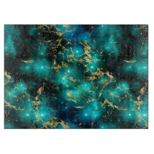 Tabla De Cortar Impresionante galaxia de mármol verde y dorado en