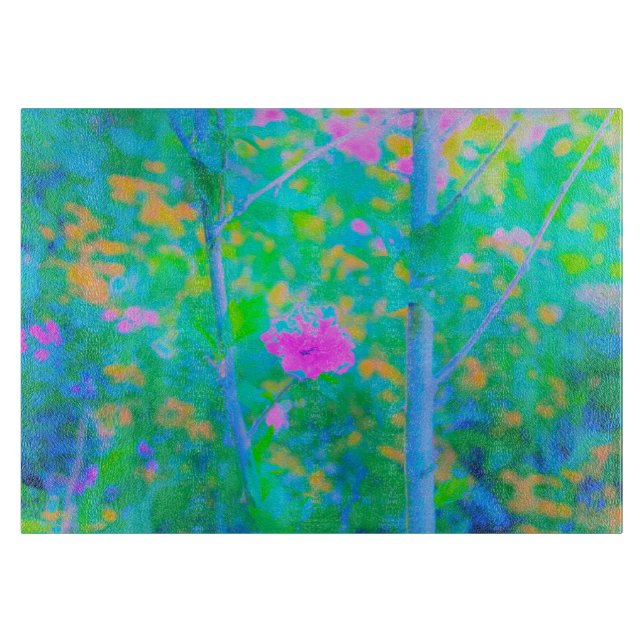 Tabla De Cortar Impresionante paisaje azul con flor rosa (Anverso)