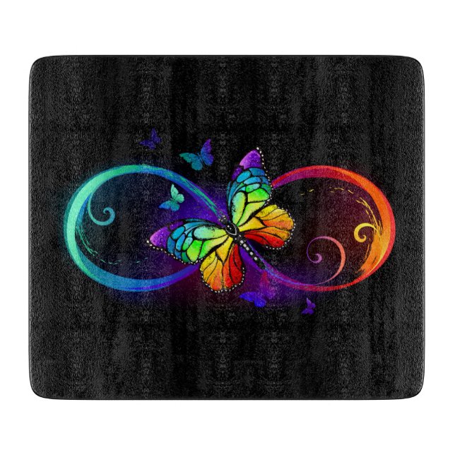Tabla De Cortar Infinidad vibrante con mariposa arco iris sobre ne (Anverso)