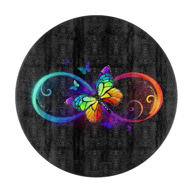 Tabla De Cortar Infinidad vibrante con mariposa arco iris sobre ne (Anverso)