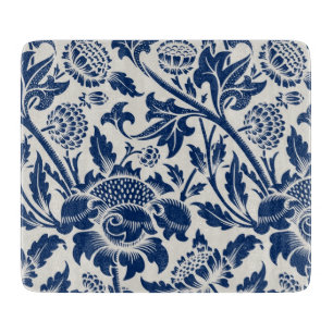 Tabla De Cortar Intrincado patrón floral azul sobre fondo claro