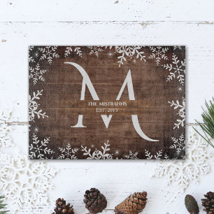 Tabla De Cortar Invierno Rústico Snowflakes Monograma Faux Wood