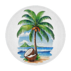 Tabla De Cortar Isla Tropical de Árbol de Coco