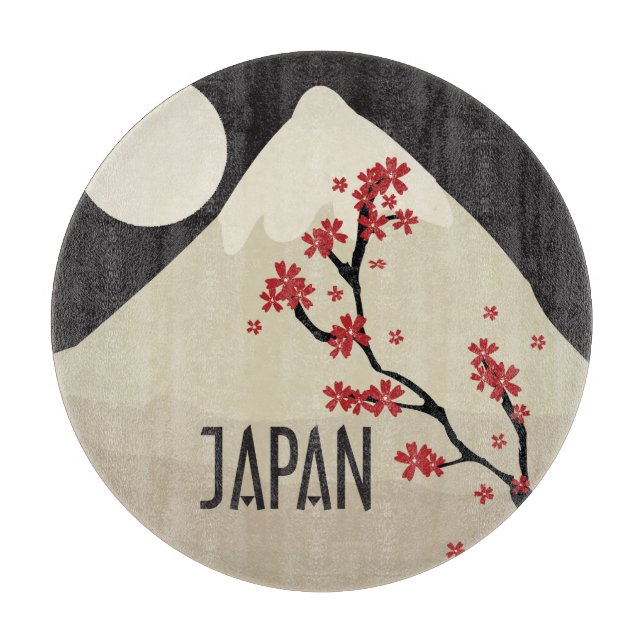 Tabla De Cortar Japan with Mountain Moon and Maple Tree Graphic (Anverso)