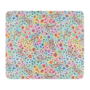 Tabla De Cortar Jardín Caprichoso de Pebble Gato Gris y Floral Bri