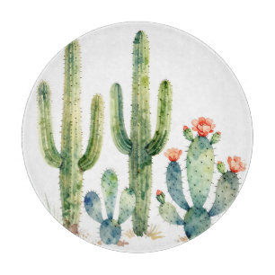 Tabla De Cortar Jardín de cactus del desierto en acuarela