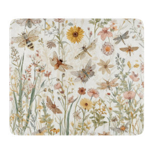 Tabla De Cortar Jardín de flores silvestres mariposas botánicas fl