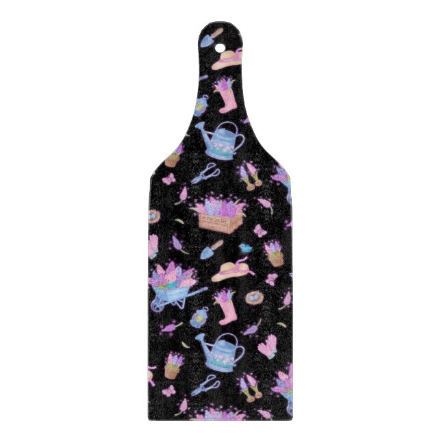 Tabla De Cortar Jardín de Jacintos Floral Negro (Anverso)