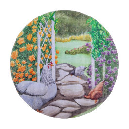Tabla De Cortar Jardín Feliz de Pollos 