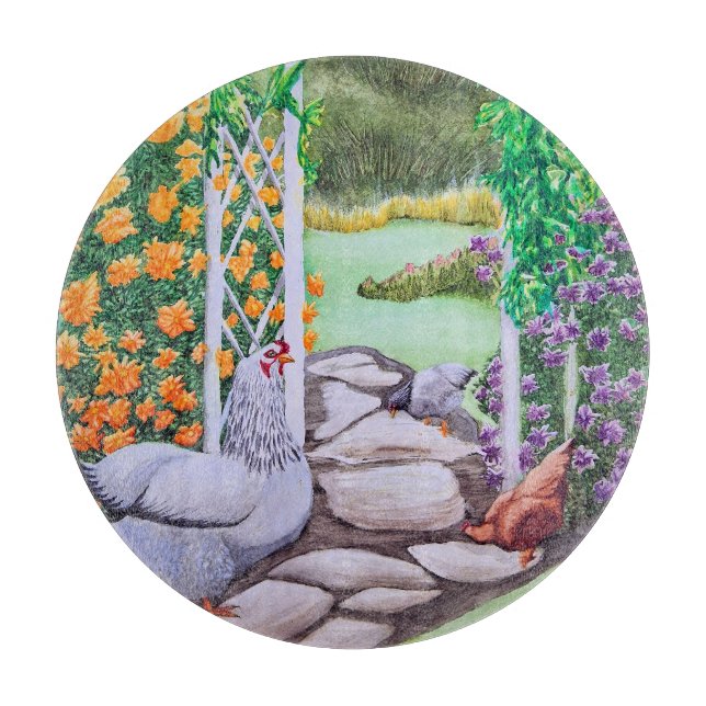Tabla De Cortar Jardín Feliz de Pollos  (Anverso)