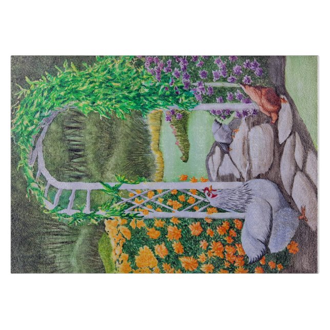 Tabla De Cortar Jardín Feliz de Pollos (Anverso)