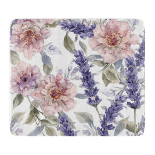 Tabla De Cortar Jardín floral de peonía lavanda acuarela