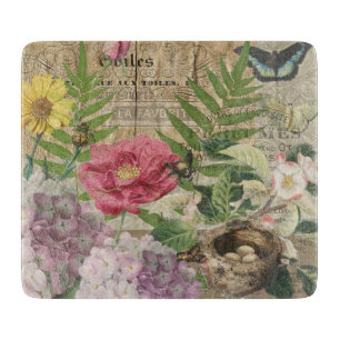 Tabla De Cortar Jardín Floral Nido de Pájaro Arte Mariposa Flor