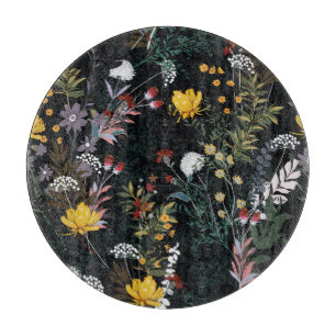 Tabla De Cortar Jardín floral oscuro: Patrón nocturno floreciente