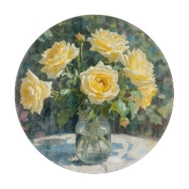 Tabla De Cortar Jarrón de Rosas Amarillas Impresionismo