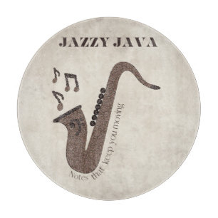 Tabla De Cortar Jazzy Java-Grãos de Café-Saxofone-