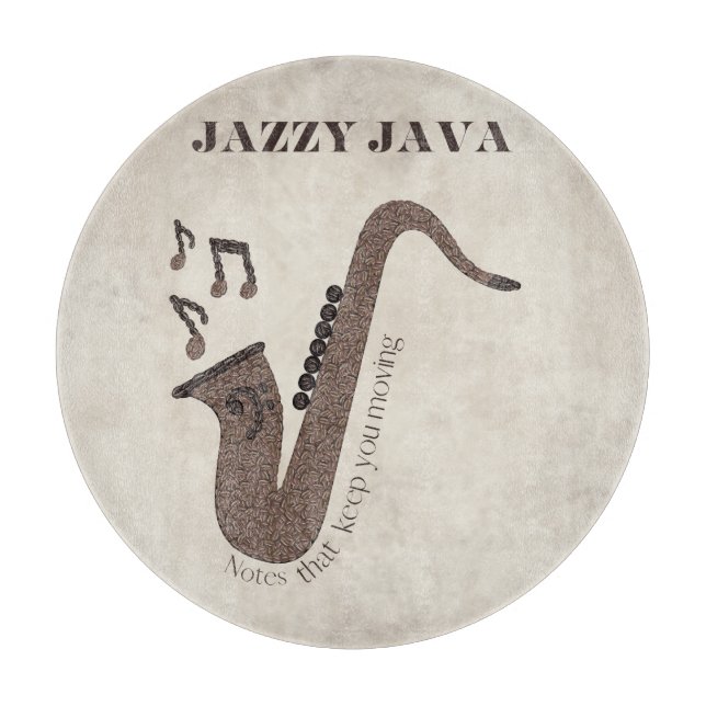 Tabla De Cortar Jazzy Java-Grãos de Café-Saxofone- (Anverso)