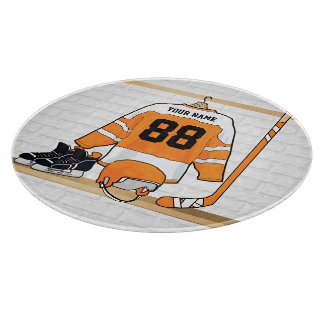 Tabla De Cortar Jersey de hockey sobre hielo blanco y Naranja pers (Borde)