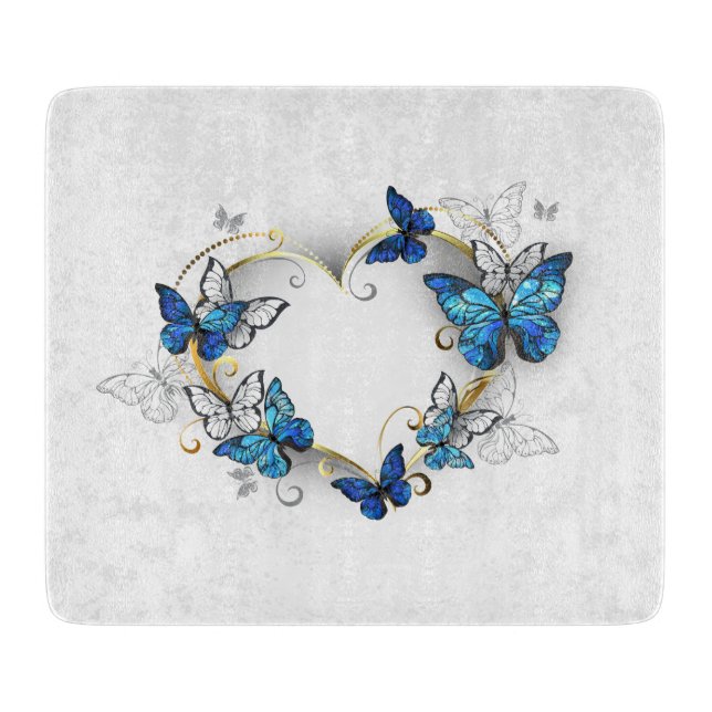Tabla De Cortar Joyería Corazón con Mariposas Morpho (Anverso)