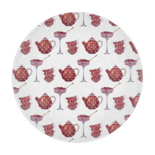 Tabla De Cortar Juego de té de mancha roja y patrón de fresas