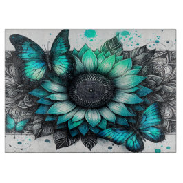 Tabla De Cortar Junta de corte de girasol de mariposas verde azula