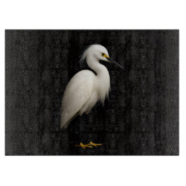 Tabla De Cortar Junta de vidrio negro 4 Luxe Garza Egret elegante 
