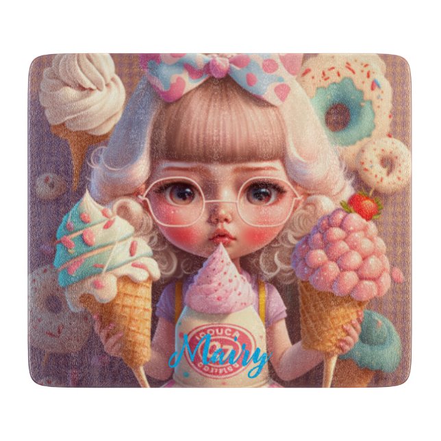Tabla De Cortar Kawaii lindo chica con helados (Anverso)