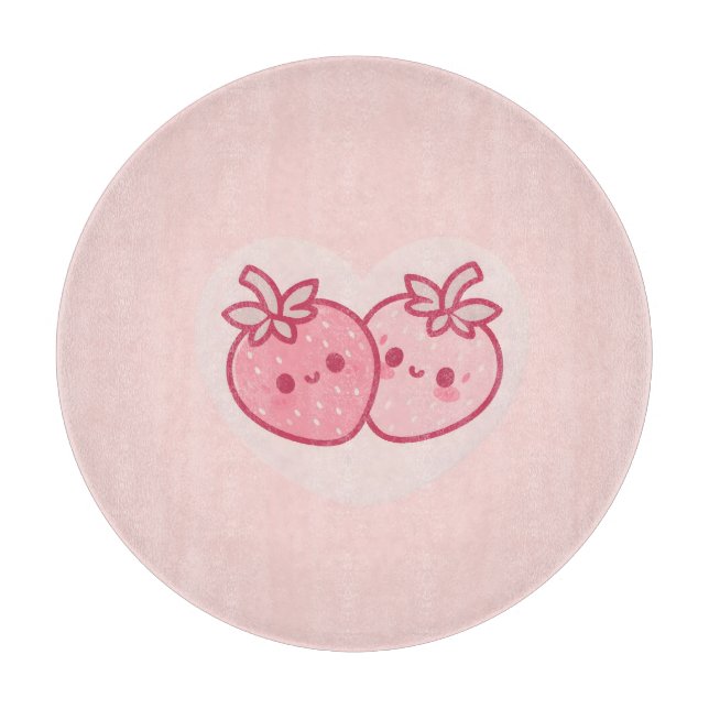 Tabla De Cortar Kawaii Pink Valentines Strawberries (Anverso)