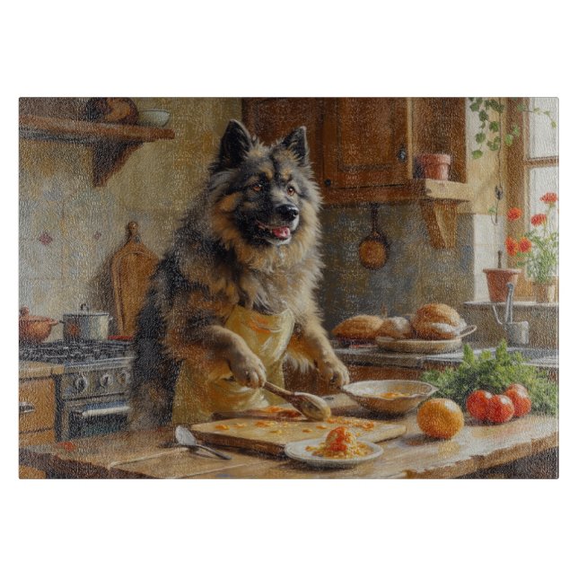 Tabla De Cortar Keeshond Cocinando en la Cocina (Anverso)