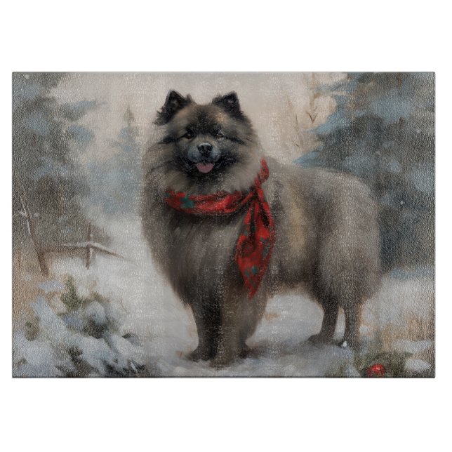Tabla De Cortar Keeshond Perro en Navidad con Nieve (Anverso)