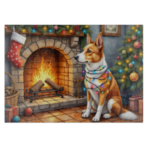 Tabla De Cortar Kelpie Australiano Chimenea con Luces de Navidad