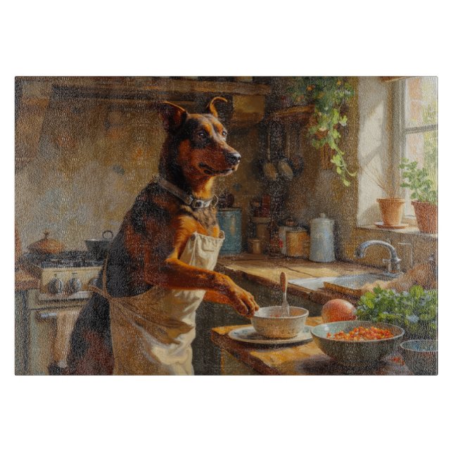 Tabla De Cortar Kelpie australiano cocinando en la cocina (Anverso)