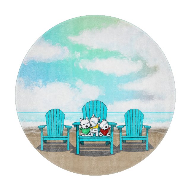 Tabla De Cortar KiniArt Beach Westie Trio (Anverso)