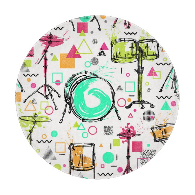 Tabla De Cortar Kit de tambor: acuarela Memphis Retro. (Anverso)