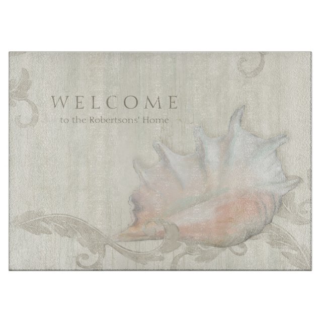 Tabla De Cortar Kitchen Hostess Gift Beach Seasheles Conch w Wood (Anverso)