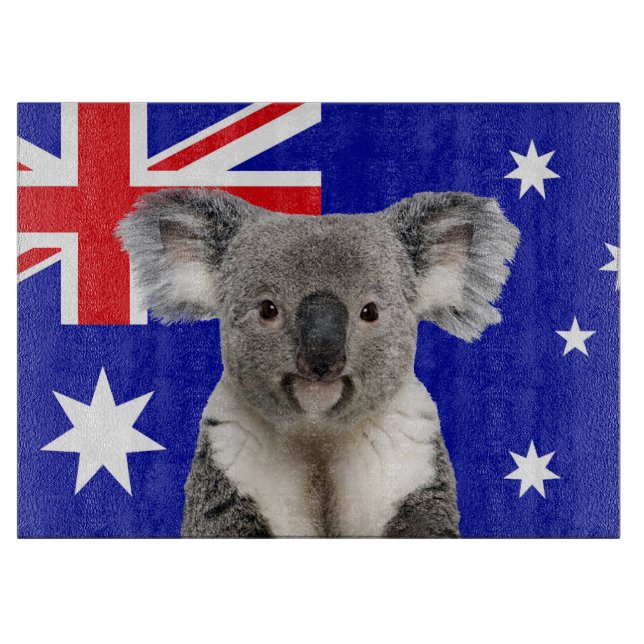 Tabla De Cortar Koala con fondo de bandera australiana (Anverso)