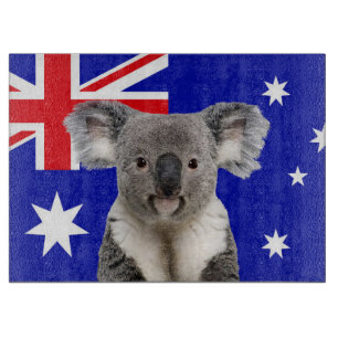 Tabla De Cortar Koala con fondo de la bandera australiana