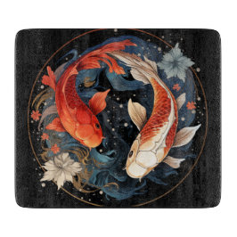 Tabla De Cortar Koi Fish Red White Ying Yang Flujo de Agua Japonés