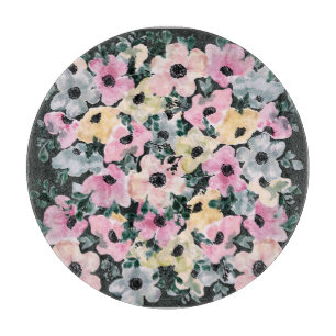 Tabla De Cortar La acuarela floral oscura: hermosa huella.