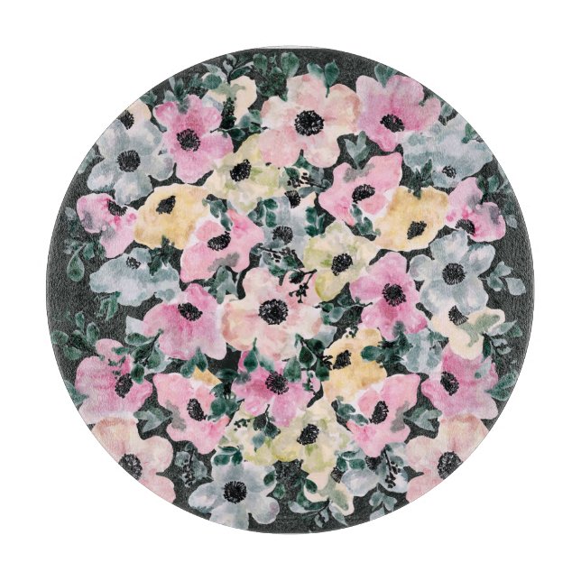 Tabla De Cortar La acuarela floral oscura: hermosa huella. (Anverso)